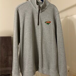 NHL MN Wild Gray Quarter Zip Sweater Embroidered